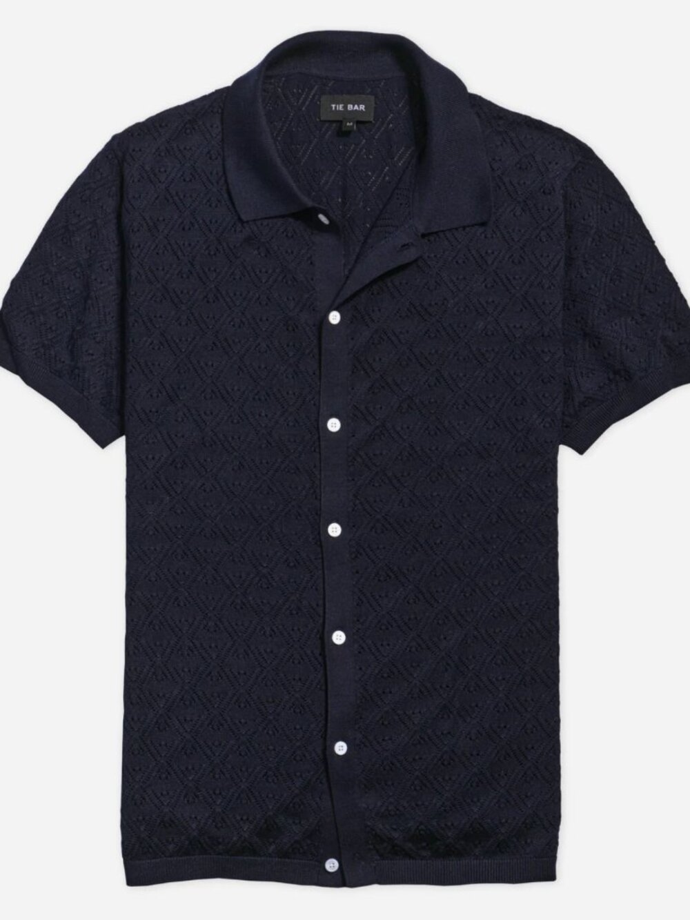 Tie Bar Full Placket Pointelle Polo Size XS Navy